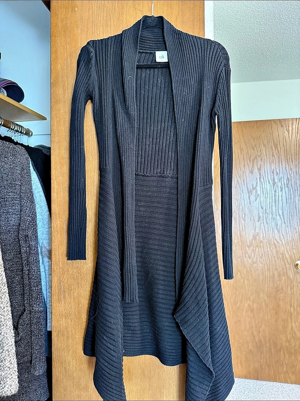 Cabi Sweetheart Sweater Longline Ribbed Cardigan Black Like New